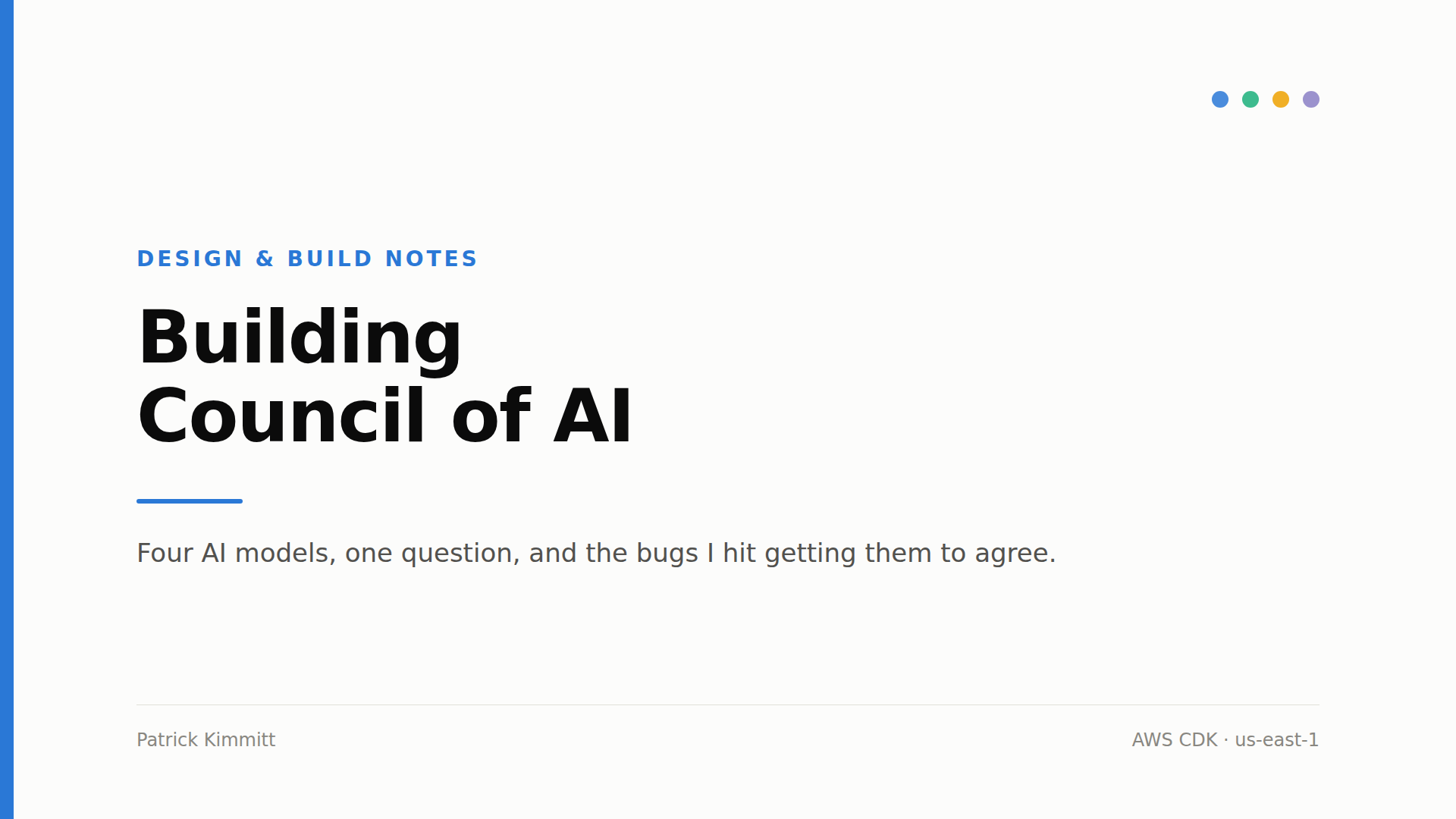 Building Council of AI: four AI models, one question, and the bugs hit getting them to agree.